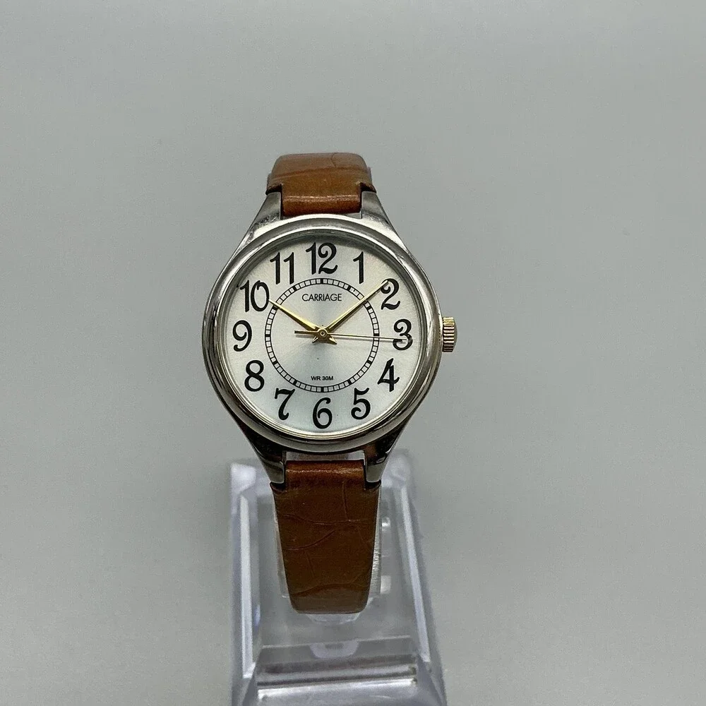 Carriage By Timex Womens Watch 30mm White Dial Brown Leather New Battery
